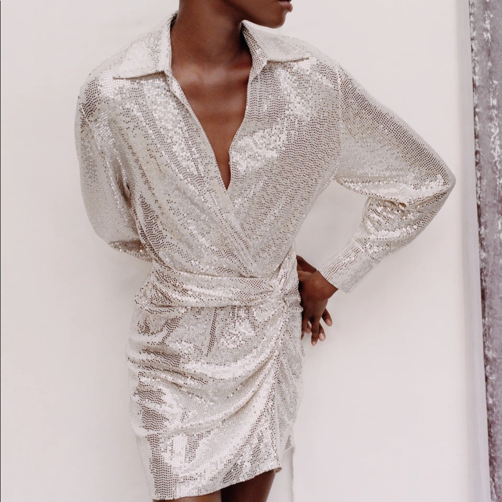 Zara Silver Sequin Party Disco Dress